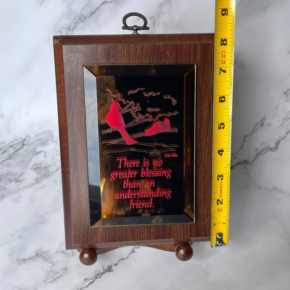Vintage 1989 Friendship Cardinal Mirror Plaque Wood Wall Hanging TII